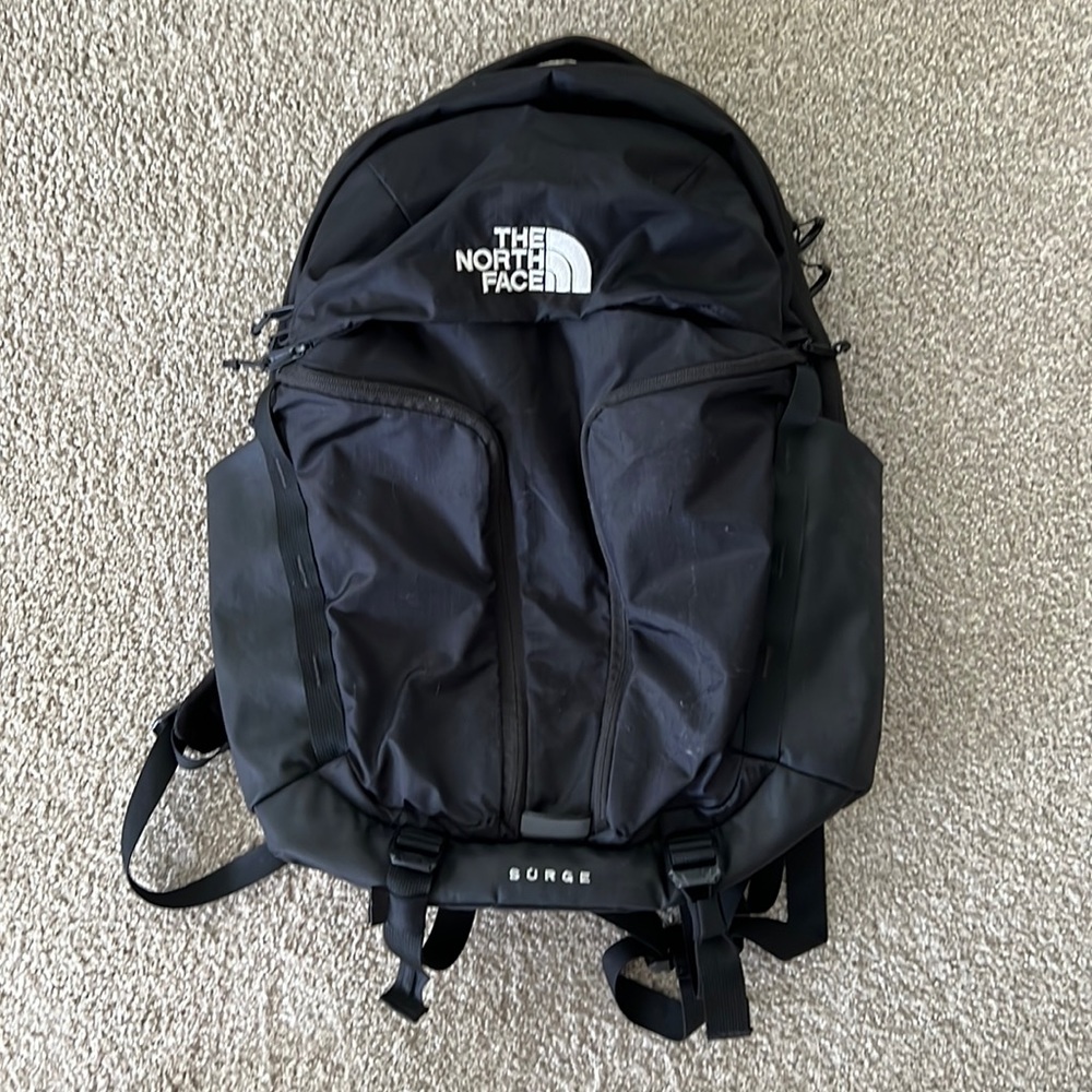 North Face black Surge backpack